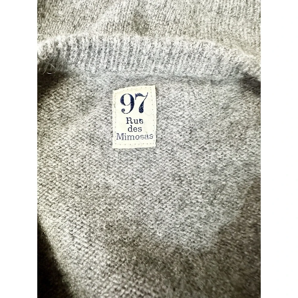97 RUE DES‎ MIMOSAS KAMA V-Neck PULLOVER SWEATER ITALY 100% Cashmere Gray